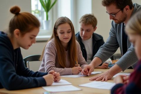 Volunteers mentoring young people.
